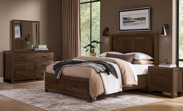 Vaughan-Bassett Lodge & Loft Dark Oak King Floating Panel Storage Bed-1