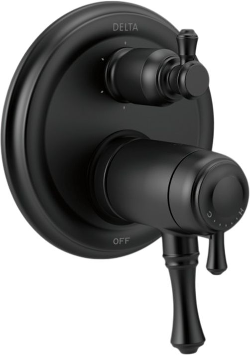 Delta Cassidy® 7" Matte Black 6-Setting Diverter Trim-0