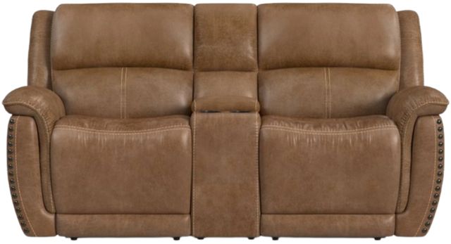 Flexsteel® Beau Silt Tan Power Reclining Loveseat with Console and Power Headrests-2