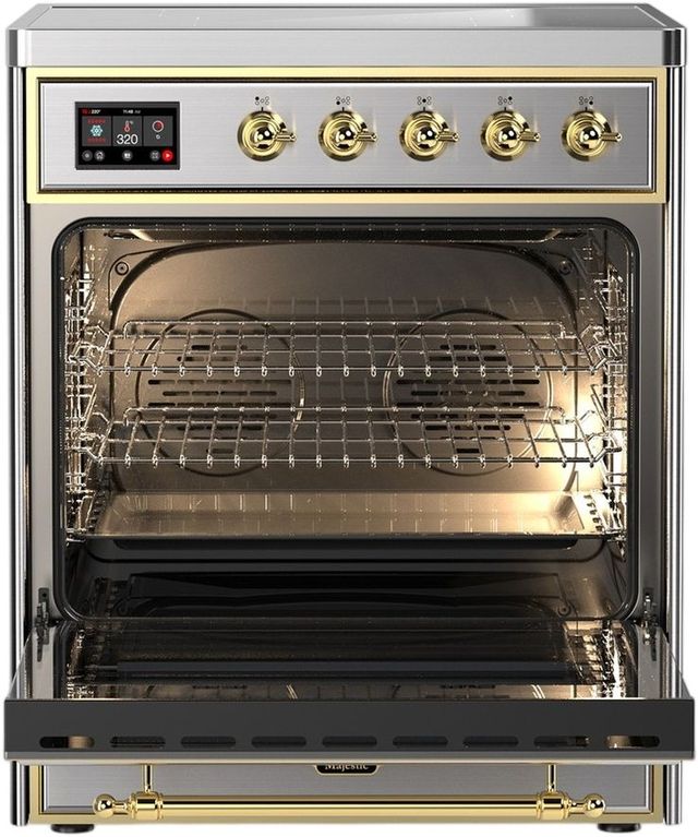 Ilve® Majestic III 30" Stainless Steel Pro Style Induction Range with Triple Glass Door and Brass Trim-1