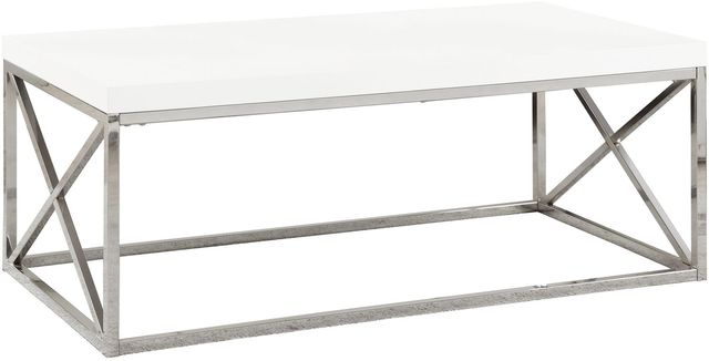 Monarch Specialties Inc. Glossy White Chrome Metal Coffee Table-0