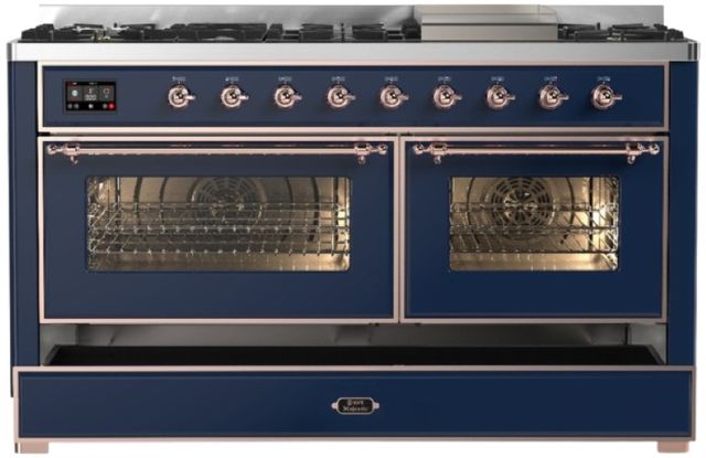 Ilve® Majestic III 60" Midnight Blue Pro Style Dual Fuel Natural Gas Range with Triple Glass Door and Copper Trim-2