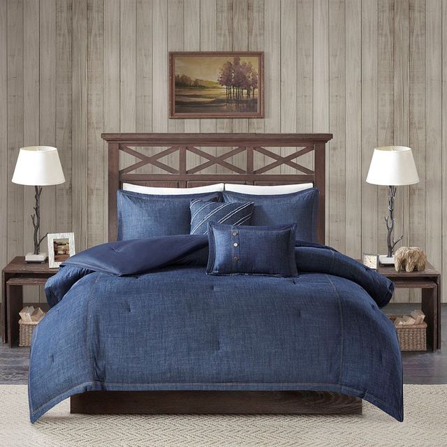 Olliix by Woolrich Blue Queen Perry Oversized Denim Comforter Set