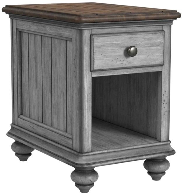 Flexsteel® Plymouth® Brown Top Chairside Table with Distressed Graywash Base