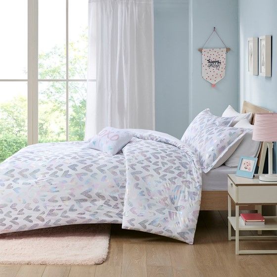 Olliix by Mi Zone Kristie Multi Twin/Twin TL Iridescent Metallic Heart Printed Comforter Set-1