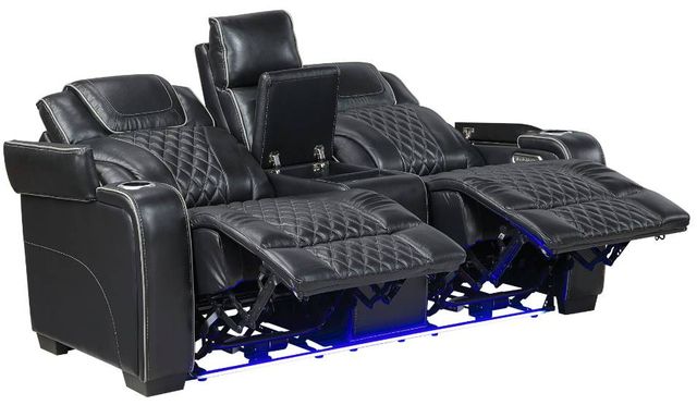 Homelegance® Apex Black Double Power Reclining Loveseat with Center Console-2
