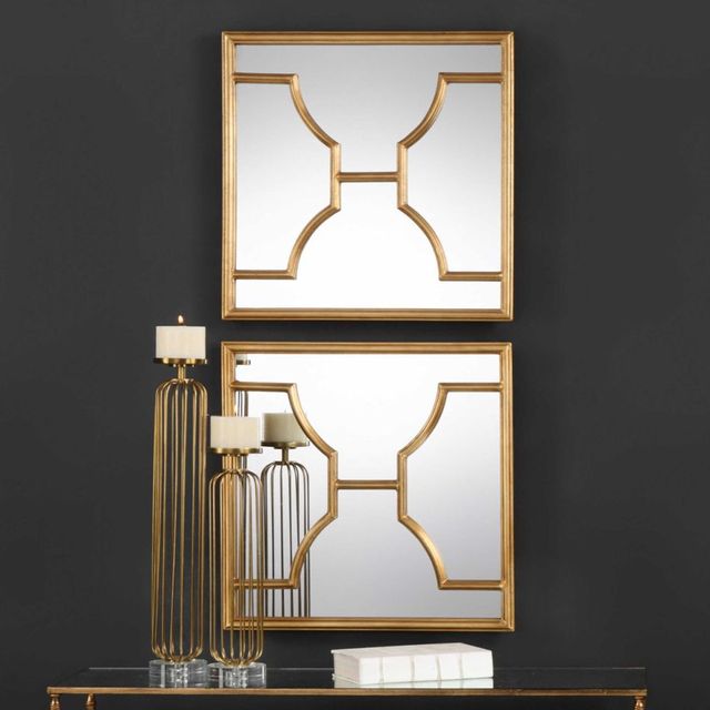 Uttermost® Misa 2-Piece Antiqued Gold Leaf Square Mirror Set-1