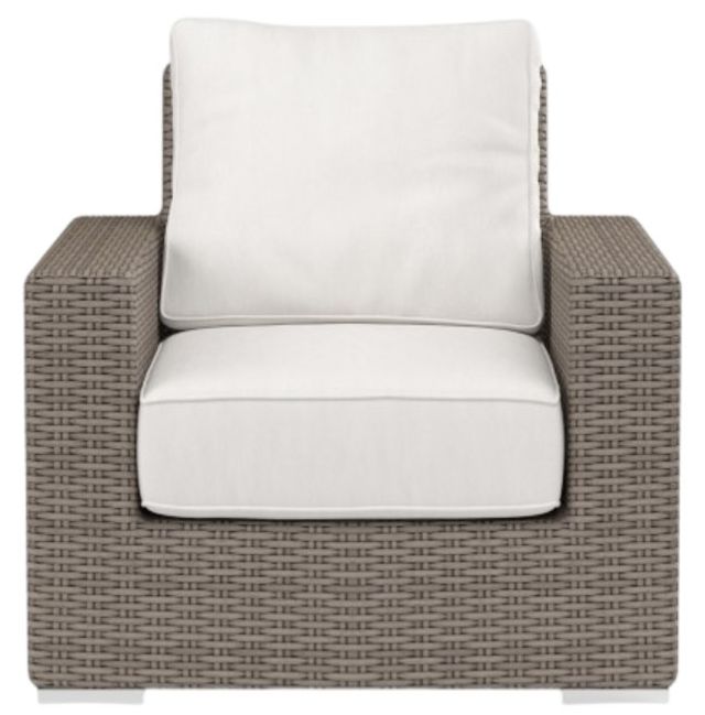 Sunset West Coronado Driftwood Resin Wicker Outdoor Club Chair with Canvas Flax Cushion-1