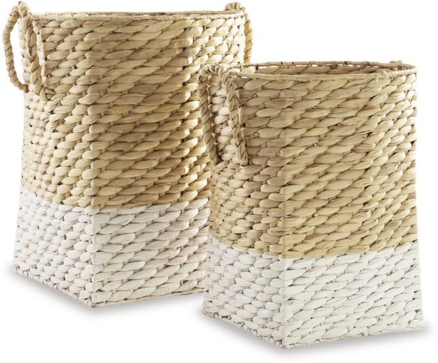 Signature Design by Ashley® Winwich 2-Piece Antique White/Brown Basket Set-0