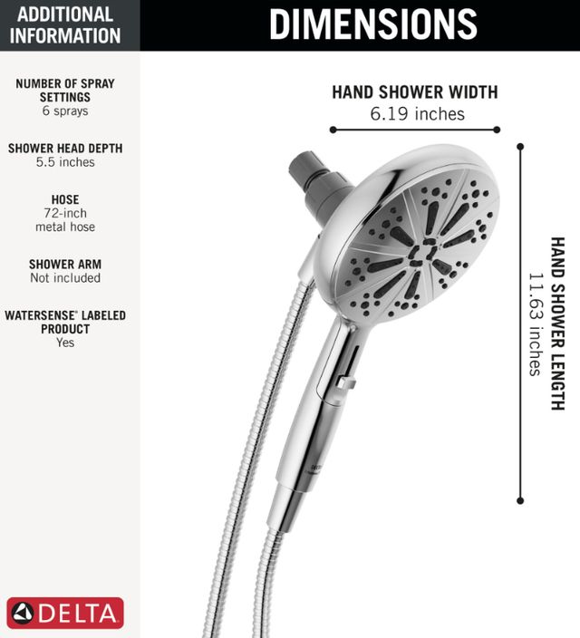 Delta Universal Showering Chrome 6-Setting SureDock® Magnetic Round Hand Shower-3