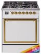 Ilve® Nostalgie II Noblesse 30'' Custom RAL Color Pro Style Dual Fuel Range with Brass Trim-0