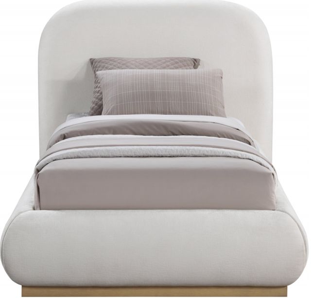 Meridian Furniture Vaughn Cream Twin Chenille Fabric Upholstered Panel Bed-1