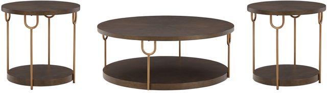 Signature Design by Ashley® Brazburn 3 Piece Dark Brown/Gold Living Room Table Set-0