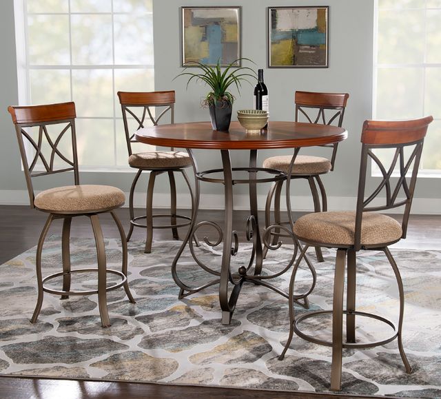 Powell® Hamilton 5-Piece Beige/Medium Cherry/Pewter Gathering Table Set-1