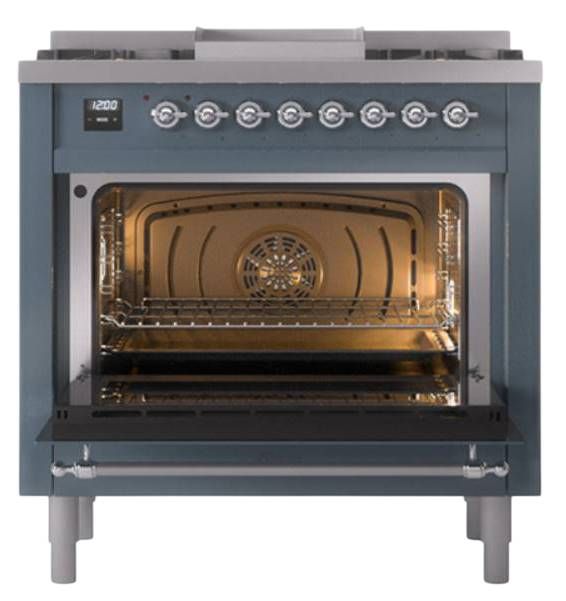Ilve® Nostalgie II Noblesse 36'' Blue Gray Pro Style Dual Fuel Range with Chrome Trim-2
