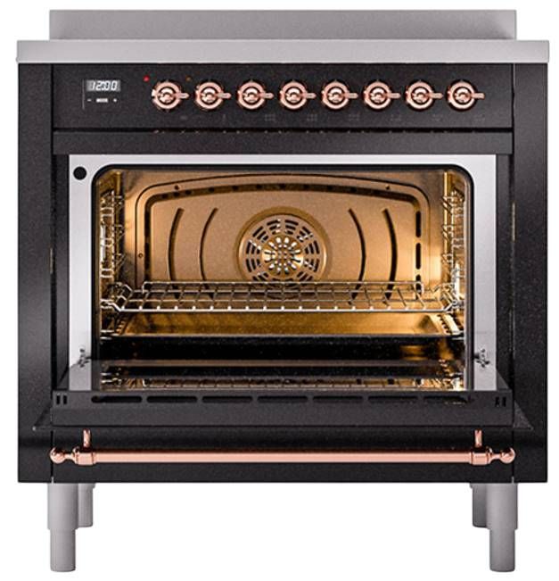 Ilve® Nostalgie II Noblesse 36'' Glossy Black Pro Style Induction Range with Copper Trim-2