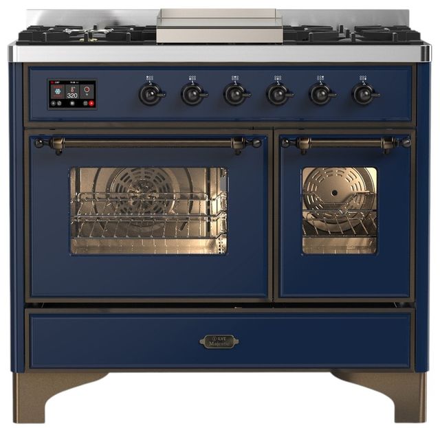 Ilve® Majestic III 40" Midnight Blue Pro Style Dual Fuel Liquid Propane Range with Triple Glass Door and Burnished Trim-0