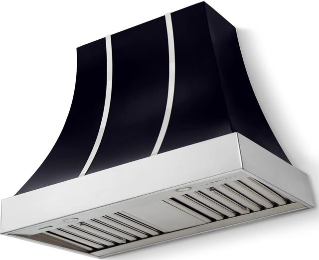 La Cornue CornuFé Cascade 36" Matte Black Wall Mounted Range Hood with Polished Chrome Trim-0