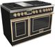 Fulgor Milano® Evoque 400 Series 48” Glossy Black Pro Style Dual Fuel Range with Brushed Brass Trim-0