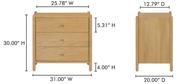 Moe's Home Collection Billy Natural 3-Drawer Nightstand -3