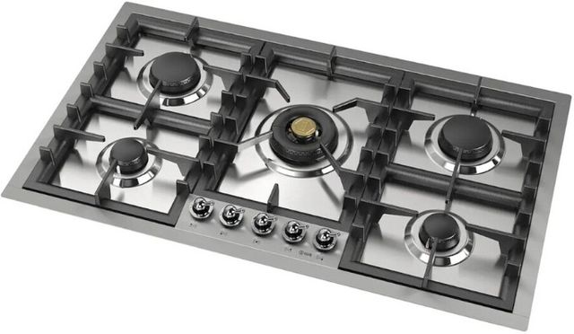 Ilve Nostalgie II 36” Stainless Steel Liquid Propane Cooktop with 5 Black Brass Burners-2