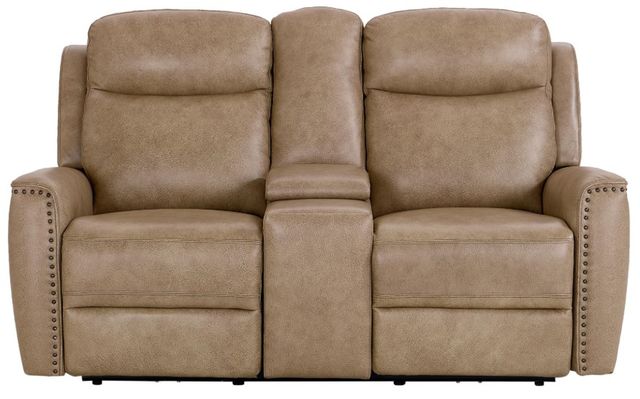 Bassett® Furniture Club Level Douglas Wheat Power Reclining Loveseat with Console-1