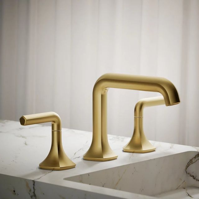 KOHLER® Occasion® Vibrant Brushed Moderne Brass Bathroom Sink Faucet Spout with Straight Design-3