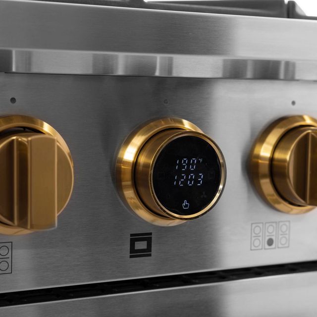 Kucht Professional KX Series 30" Stainless Steel Pro Style Dual Fuel Range with Gold Accents and Kucht Horus Thermostat-2
