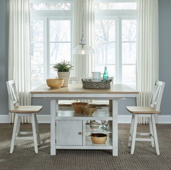 Liberty Furniture Lindsey Farm 5-Piece Sandstone/Weathered White Gathering Table Set-1