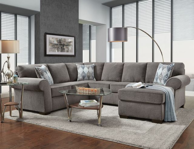 front view of a contemporary living room with a Chaise sectional