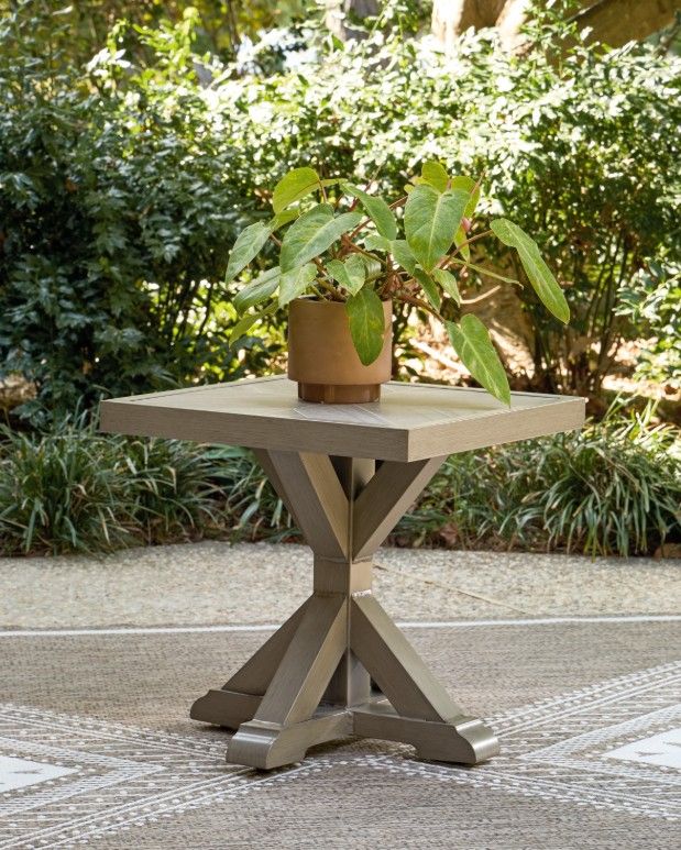 Signature Design by Ashley® Revare Beach Beige Aluminum/Porcelain Outdoor End Table-1