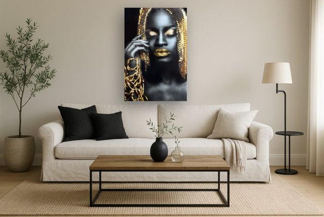 Classy Living Woman Gold Hair Rhinestones Wall Art-1