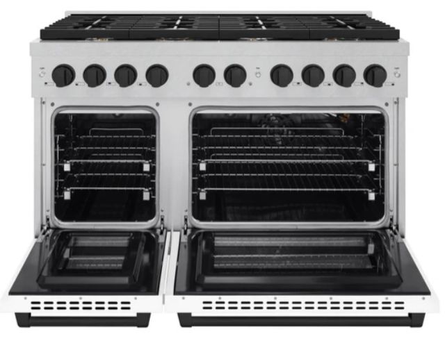 ZLINE Autograph Edition 48" Satin Stainless Steel Pro Style Gas Range with White Matte Door and Matte Black Accents-1