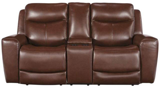 Signature Design by Ashley® Next Move Mahogany Power Reclining Loveseat with Console and Adjustable Headrest-1