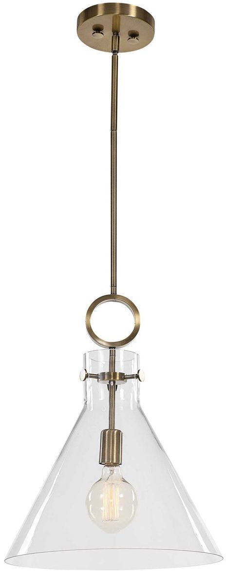 Uttermost® Imbuto Aged Brass Funnel Glass 1-Light Pendant-3