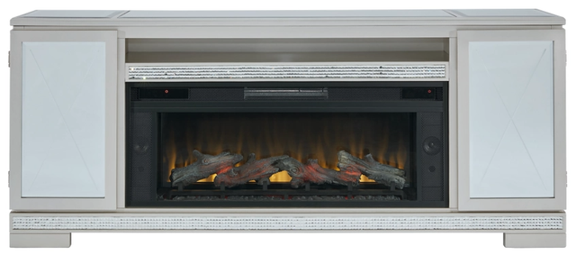 Signature Design by Ashley® Flamory Metallic Silver 72" TV Stand with Electric Fireplace-1