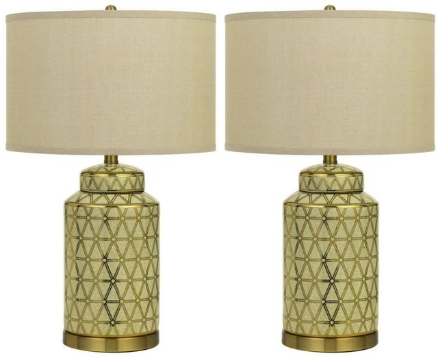Cal® Lighting & Accessories 2-Piece Barletta Antique Gold/Beige Table Lamp Set-0