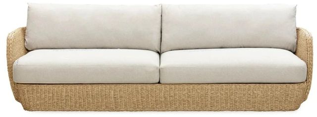 LH Home Siesta Natural Wicker Outdoor Sofa with Beige Olefin Fabric Cushions-3