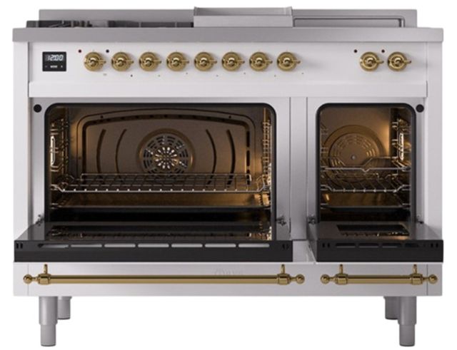 Ilve® Nostalgie II Noblesse 48'' Custom RAL Color Pro Style Dual Fuel Range with Brass Trim-2