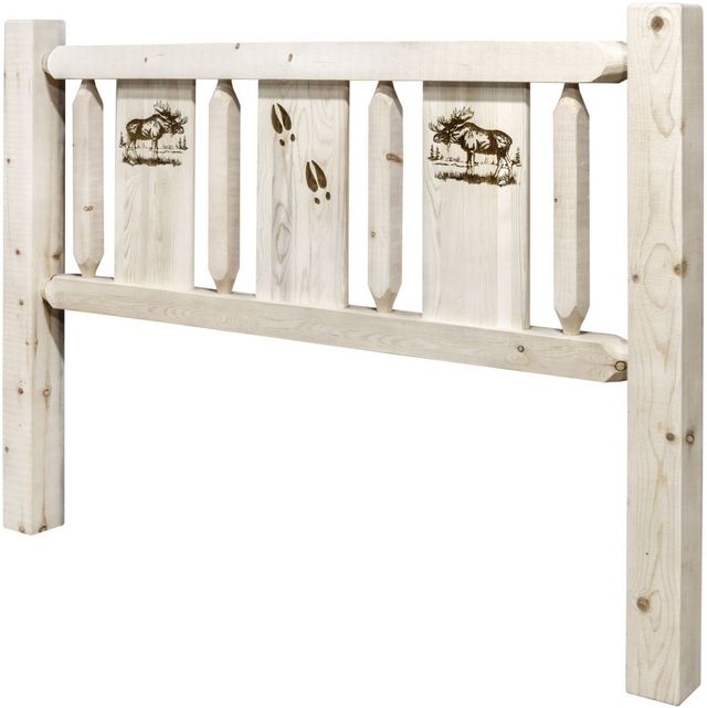 Montana Woodworks® Homestead Clear Lacquer Queen Headboard with Laser Engraved Moose Design-2