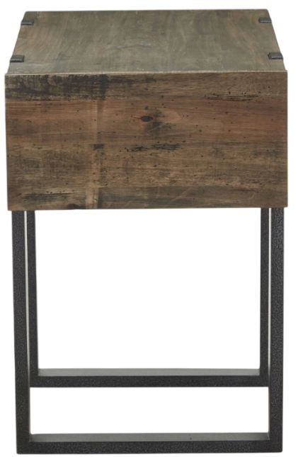 Magnussen Home® Prescott Rustic Honey Chairside End Table with Metal Base -3