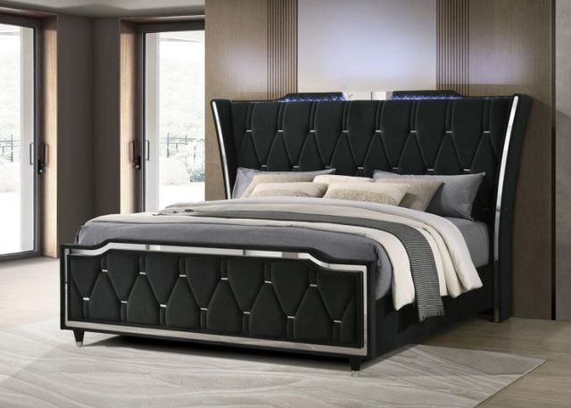 Coaster® Lorient Black California King Upholstered Panel Bed with LED-1