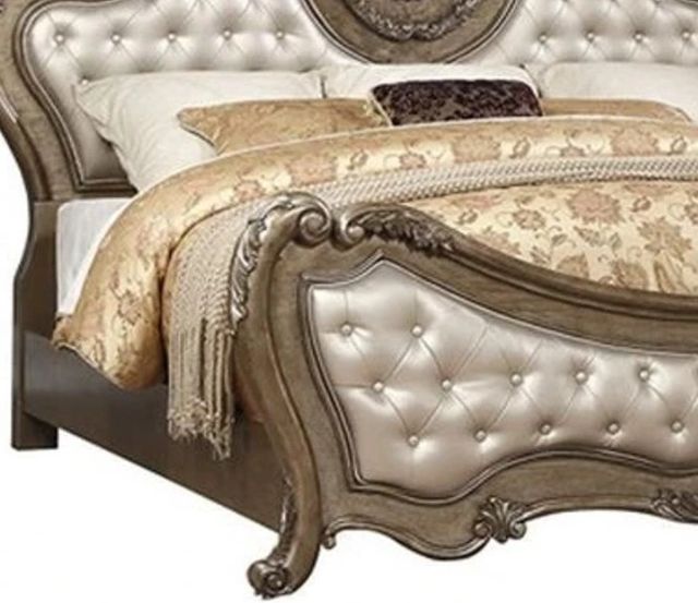 ACME Furniture Ragenardus White/Vintage Queen Upholstered Panel Bed-2