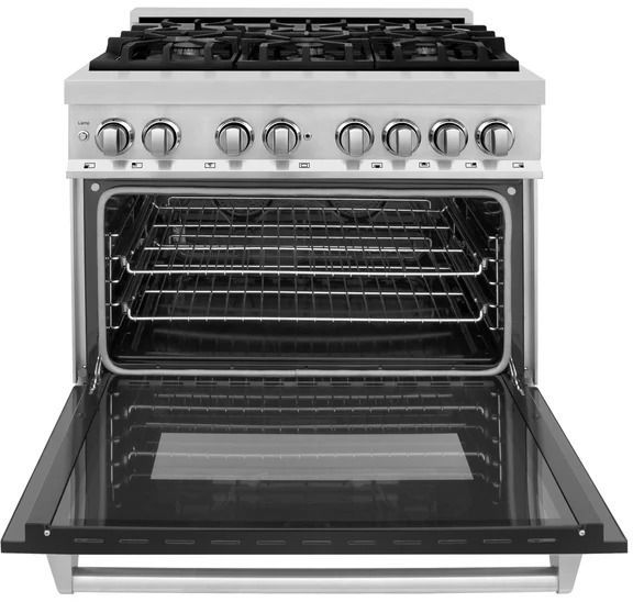 ZLINE 36" Stainless Steel Pro Style Dual Fuel Range with Black Matte Door-1