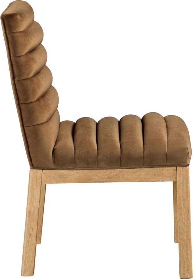 Meridian Furniture Evelyn Saddle/Natural Velvet Upholstered Side Chair-2