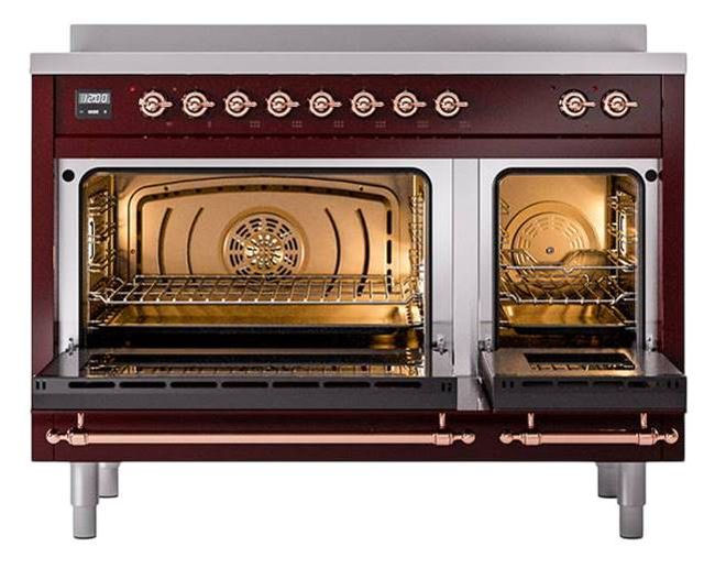 Ilve® Nostalgie II Noblesse 48'' Burgundy Pro Style Induction Range with Copper Trim-2