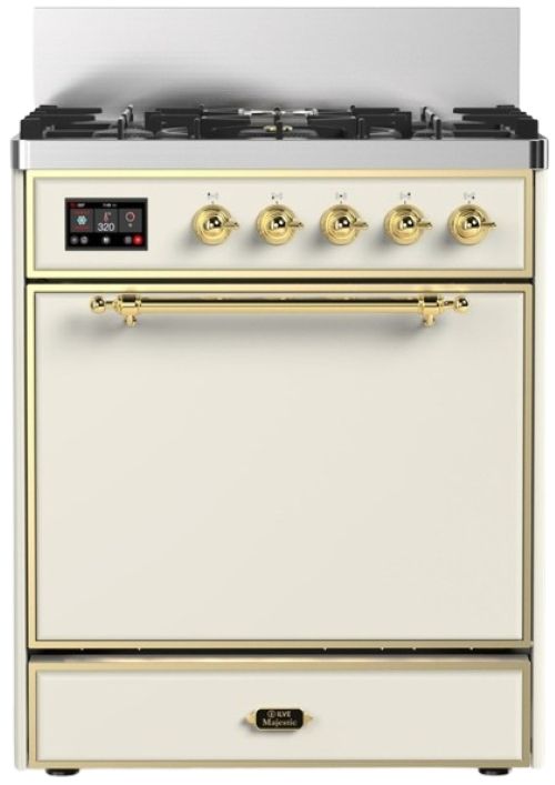 Ilve® Majestic III 30" Antique White Pro Style Dual Fuel Liquid Propane Range with 5 Black Brass Burners and Brass Trim-0