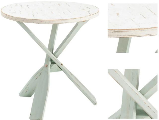 Crestview Collection Chesapeake Distressed White Accent Table with Aqua Base-2