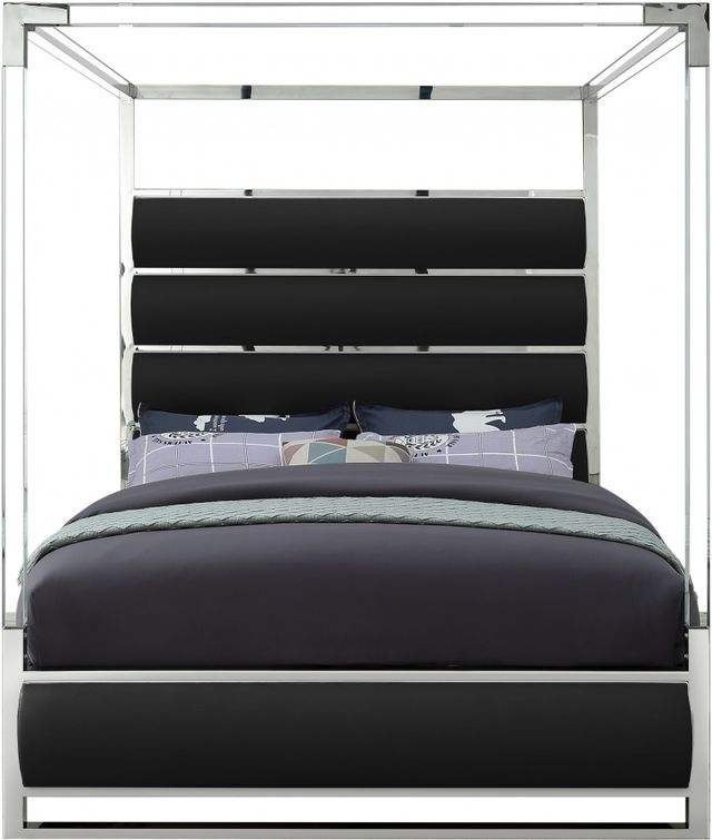 Meridian Furniture Encore Black Queen Vegan Leather Upholstered Canopy Bed-1