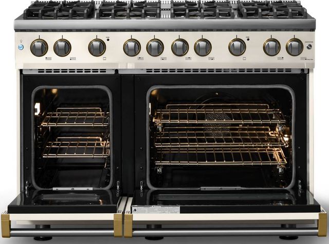 Viking® 5 Series 48" Pure White Pro Style Gas (NG) Range with Brushed Brass Trim-1